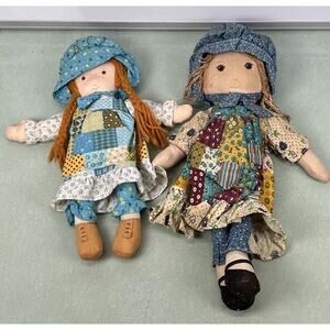 Holly Hobbie Knickerbocker Cloth Rag Dolls Lot Of 2 Orange Hair Vintage 1970s